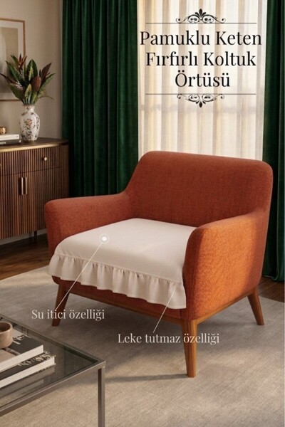ALTINPAMUK Luxury Ruffled Single Sofa Cover Bohemian Cotton Linen Stain-Resis...