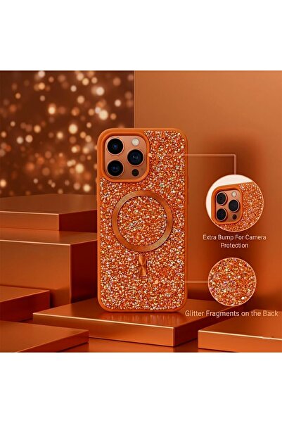 CROWNYX Luxury Glitter Case Compatible with iPhone 16 Pro Max, Magnetic Sparkle Rhinestone Diamond Protective Phone Cover with Camera Protection, Slim Shockproof Bling Case for Women and Girls