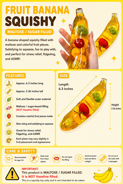 Needoh (Sigilat cu zahăr) Fruct Banană Squishy