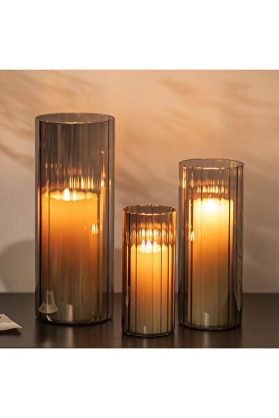 OEM Glass Cylinder Candle Holders Set of 3 Modern Vases Candlesticks – Black