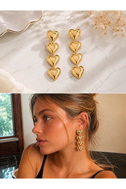 Retrobird Giselle Heart Detailed Design Earrings for Women Gold Color