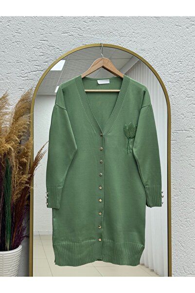 MİHRA STORE Gavessa Stone Embellished Cardigan with Metal Buttons on the Slee...