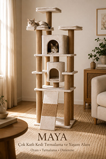 sawinno home&sleep Sawinno MAYA Çok Katlı Kedi Tırmalama Ağacı ve Evi, 187cm,...