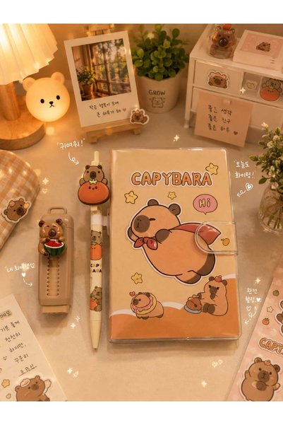 Mikro Capybara Temalı Kawaii Kırtasiye Seti DEFTER&UÇLU KALEM&SİLGİ