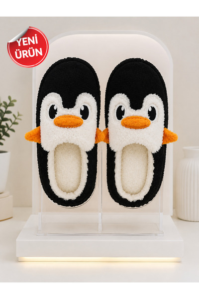 MOON CLOUD UNISEX Peluş Ev Terliği Penguen Desenli Kışlık Kapalı Burun Yumuşa...