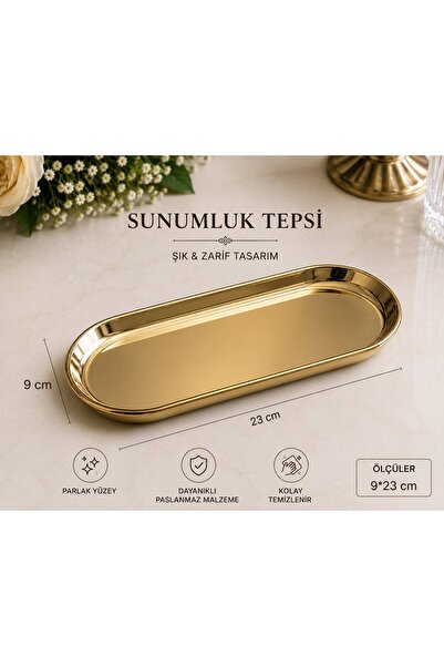 PARLADECOR PASLANMAZ ÇELİK GOLD TEKLİ ELİPS SUNUM TEPSİSİ