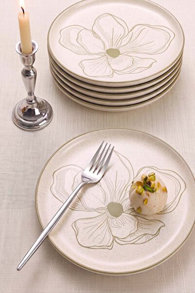 Rivaİstanbul Taupe Bloom Nordic 6-Piece Cake & Presentation Plate 22 cm