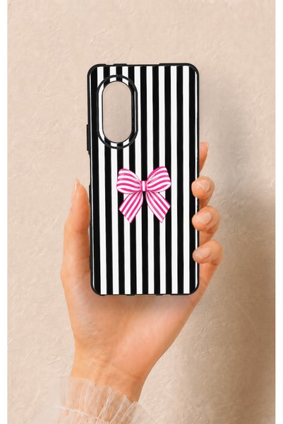 Vip Case Huawei Nova 9Se Compatible Pink and White Ribbon Patterned Silicone ...