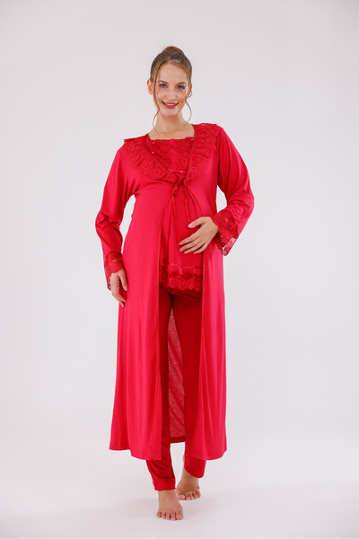 Yulem Homewear Cherry Special Lace Design Long Sleeve Maternity Pajama Set wi...