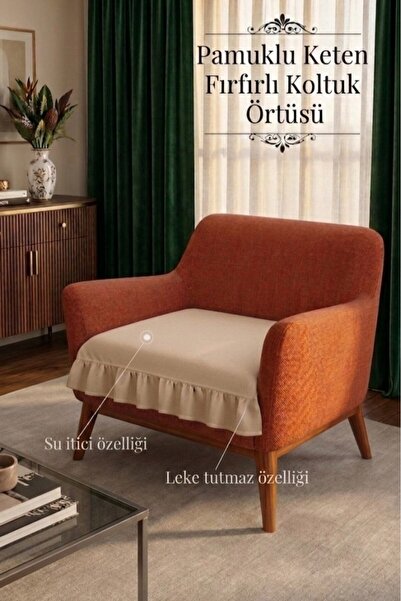 ALTINPAMUK Luxury Ruffled Single Sofa Cover Bohemian Cotton Linen Stain-Resis...