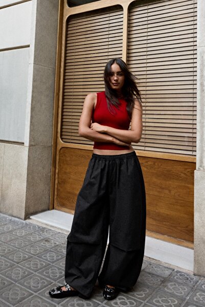 Bershka Barrel fit kareli pantolon