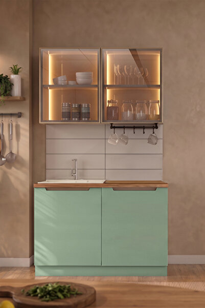 Eymense Hera 120 cm Mutfak Dolabı Seti %100 MDF Ledli Lavabolu Raflı Mutfak D...