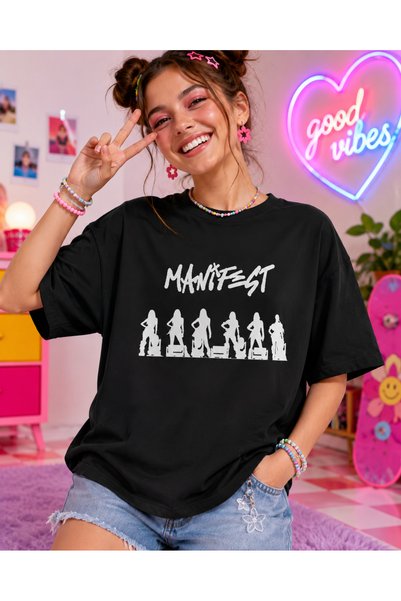 fingerjewerly Manifest Group Printed Oversize T-Shirt Unisex 80% Cotton Boxy Fit Streetwear T-Shirt Thick Textured