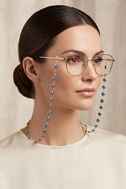 PETEK AKSESUAR Elegant Blue Evil Eye Brass Glasses Chain