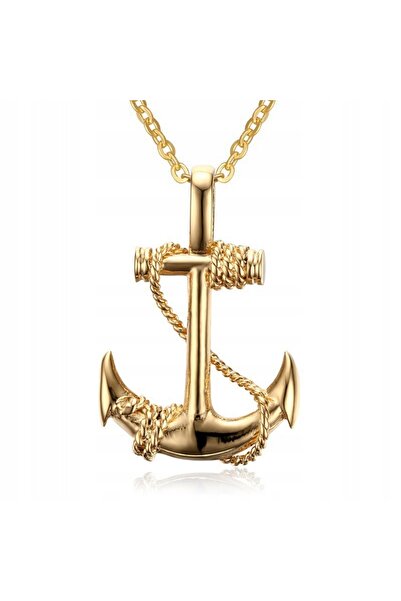 ITIMPORT COLIER OȚEL MARINAR ANCORĂ PESCAR AUR 386