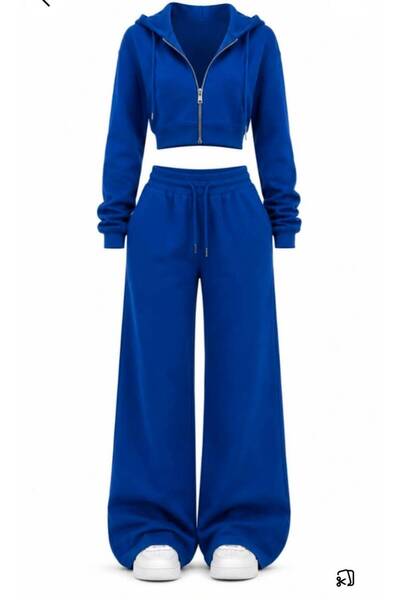 VESTIR BIEN Saks Hooded Zippered Jacket Saks Wide Leg Unprinted Bottom and To...