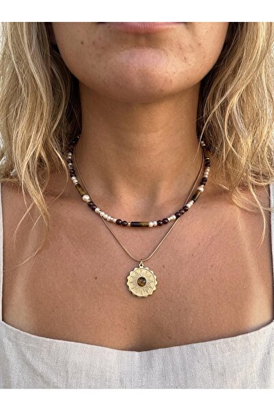 ILSA Steel Necklaces - Gold-colored - Natural Stone