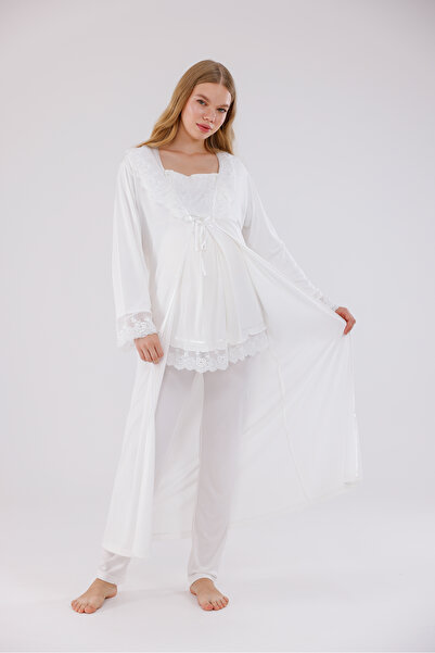 Yulem Homewear Ecru Special Lace Design Long Sleeve Maternity Pajama Set with...