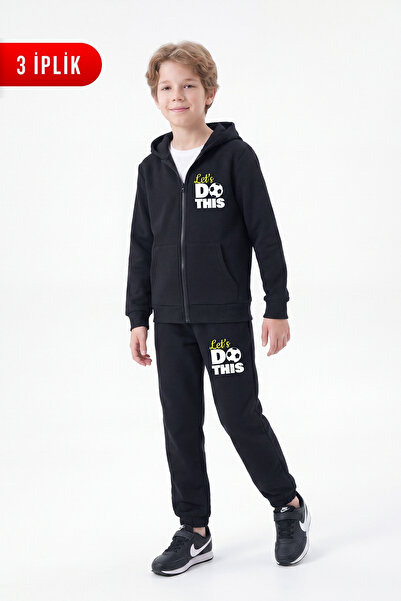 FYK KİDS 3 Thread Printed Zippered Boys' Tracksuit Set