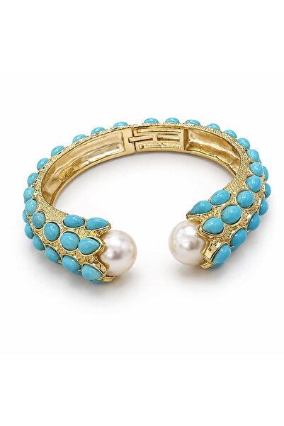neslyaccessories Turkuaz Taşlı İncili Bilezik