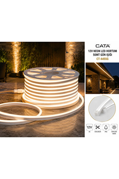 Cata CT-4455G 12V 50 Metre Neon LED Hortum Gün Işığı İç Dış Mekan Dekoratif Ş...