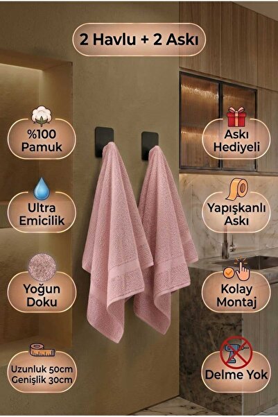 Voentes %100 Pamuk Mutfak/Banyo El Havlusu 2'li Set (2 ASKI HEDİYELİ)