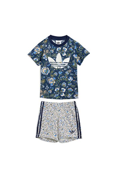 adidas Set tricou și pantaloni scurți pentru fete JY3017 Albastru închis