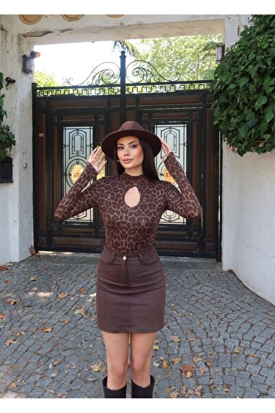MATTİMODA Damla Dekolteli Transparan Leopar Desenli Bluz