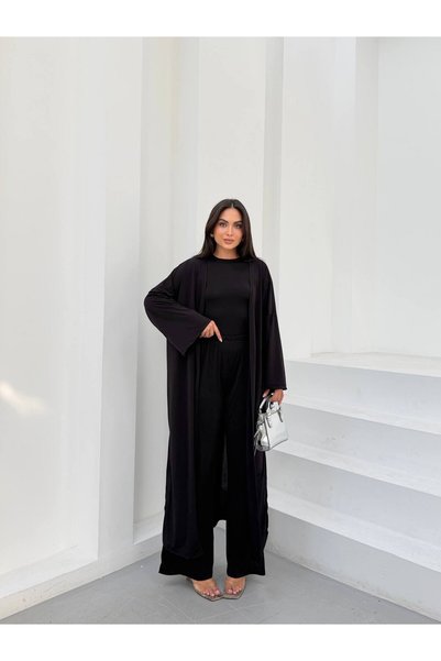 ZF BUTİK Women's 3-Piece Stylish Suit with Wide-Leg Pants
