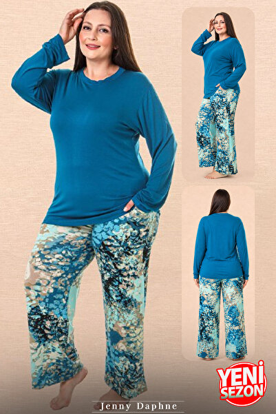 Jenny Daphne Plus Size Pajama Sets - Blue - Long