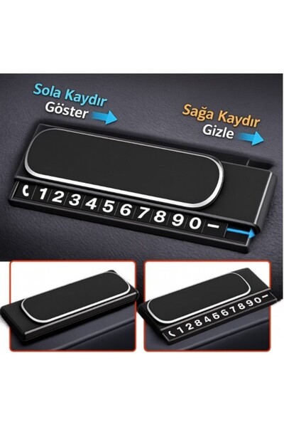 optana Kayar Kapaklı Torpido Üstü Fosforlu Numaratör Gizlenebilir Park Telefon Numarası Kartı Siyah