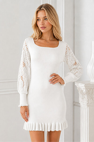 AQE FASHION Rochie tunică de damă, cu decolteu în U, mânecă lungă, cu dantelă...