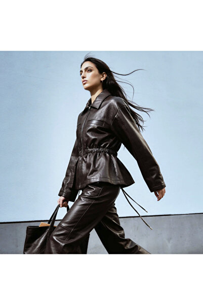 Iconic FAUX LEATHER JACKET WITH DRAWSTRING