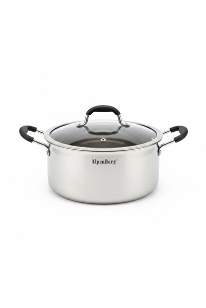 AKDC AlpenBerg Silver 3-Ply Stainless Steel Casserole with Glass Lid — 6.6 Litre
