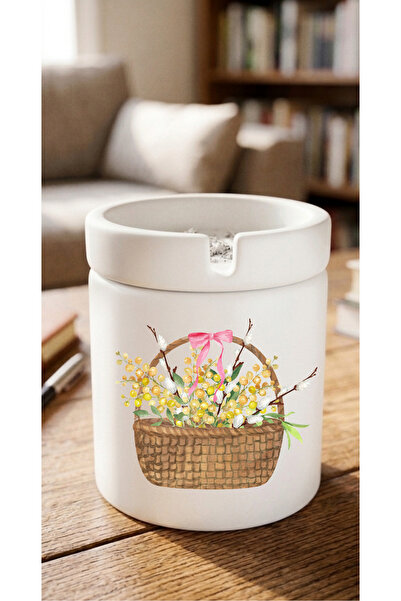 Eylül Design Flowers in the Basket Printed Special Design Printed Ceramic Ash...