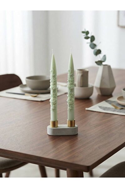 SCA CANDLE Dekoratif mum Şamdanlık Mum çiçek desenli Artemis model Yeşil renk...