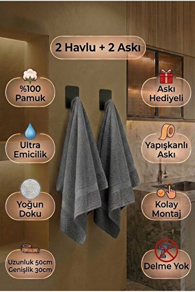 Voentes %100 Pamuk Mutfak/Banyo El Havlusu 2'li Set (2 ASKI HEDİYELİ)