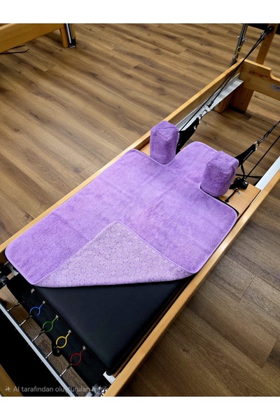 ESSENDO LİLA MOR PİLATES REFORMER HAVLU + OMUZLUK SETİ '%100 ORGANİK PAMUK' K...