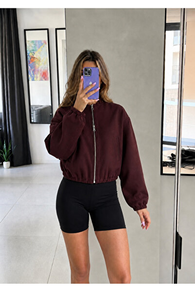 Ekim Store Kaşe Bomber Zippered Crop Jacket