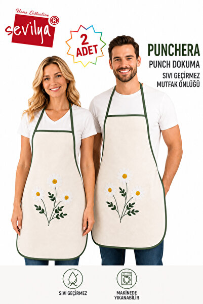 sevilya Punchera 2Li Paket Punch Embroidered Liquid Waterproof Kitchen Apron