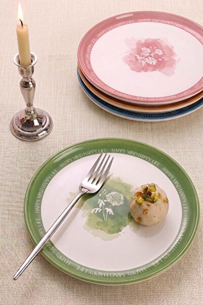 Rivaİstanbul Flowers Mottolu Nordic 4-Piece Cake & Presentation Plate 22 cm