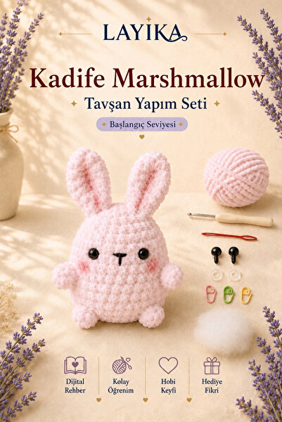 Kent Pazarı Velvet Marshmallow Rabbit Knitting Kit – Amigurumi Making Set wit...