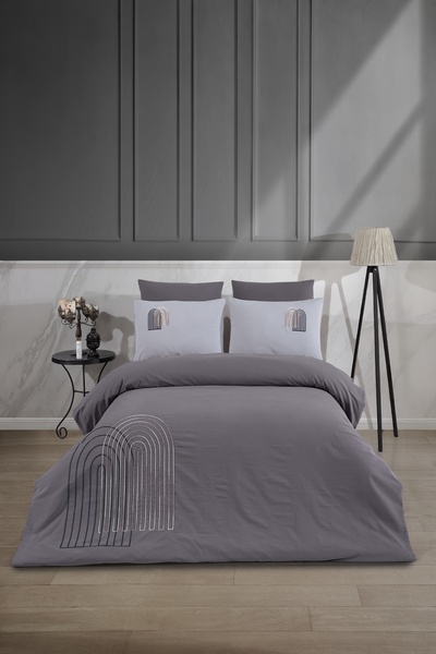 Marka Newhome Diamond Luna Anthracite Luxury Embroidered 100% Cotton Double D...