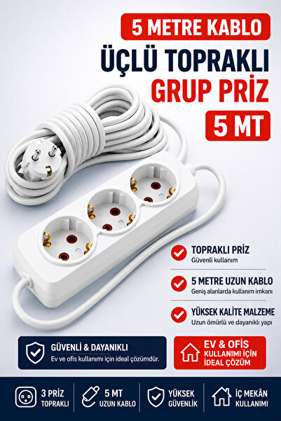 FIRSAT YOLU Üçlü Topraklı Grup Priz 5 Metre