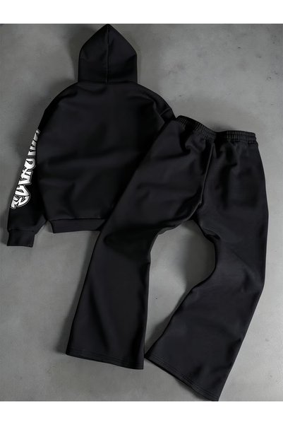 darkopia Set de trening unisex pentru bărbați și femei, cu imprimeu graffiti 777, hanorac supradimensionat cu glugă cu 3 fire și pantaloni largi