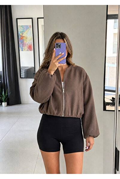 Ekim Store Kaşe Bomber Zippered Crop Jacket