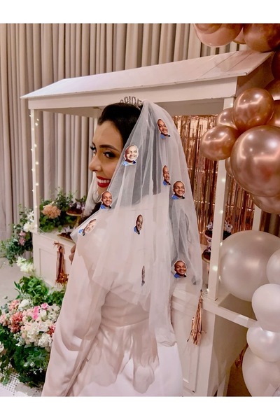 Mapel Kişiye Özel Damat Fotoğraflı Gelin Duvağı bekarlığa veda hediyelikleri