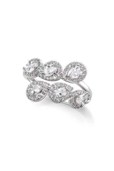 Valmont Adjustable Drop Crystal Stone Double Row Silver Color Women's Ring