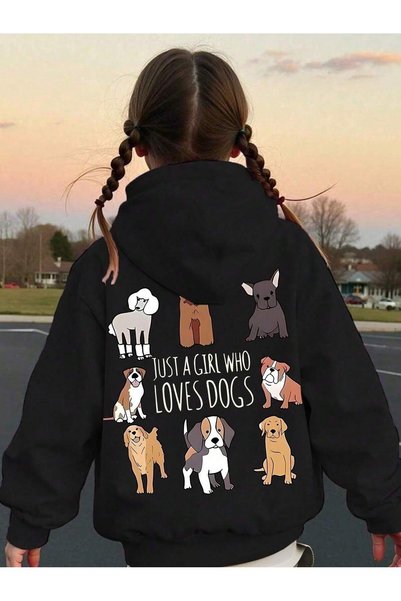 SVART WEAR سويت شيرت بقلنسوة مطبوع عليه عبارة "Child Loves Dogs" من القطن الم...