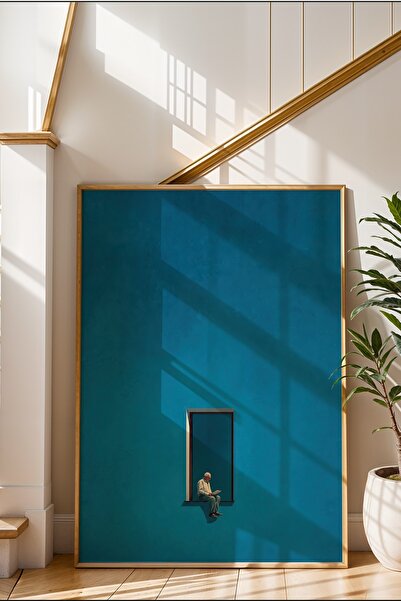 KOLAJTASARIM Single Wooden Framed Painting — Reading in the Blue Window |   S...